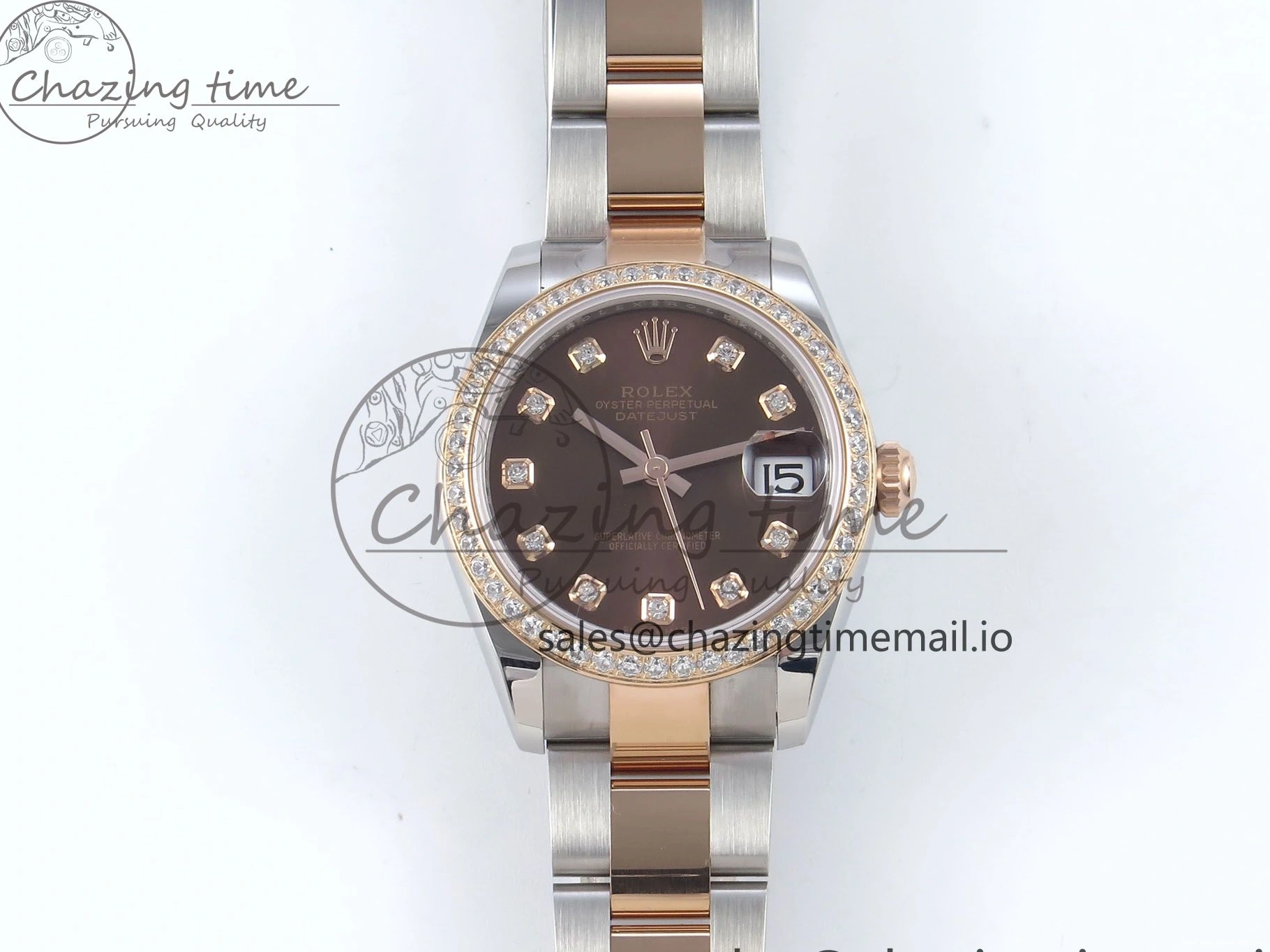 AAA Replica Watches 31 Oyster Dial 904L ETA Diamonds Bezel on RG WrinkleFree Best Diamonds Bracelet DateJust 278381RBR 373 Brown Steel ARF 1:1 SS Edition 1225